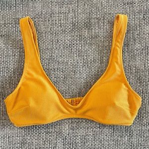 Aerie Ribbed V Scoop Plunge Bikini Top Orange Yellow Size Medium